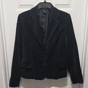 Women's Black Pinstripe Velvet Blazer - Tailored Notch Lapel